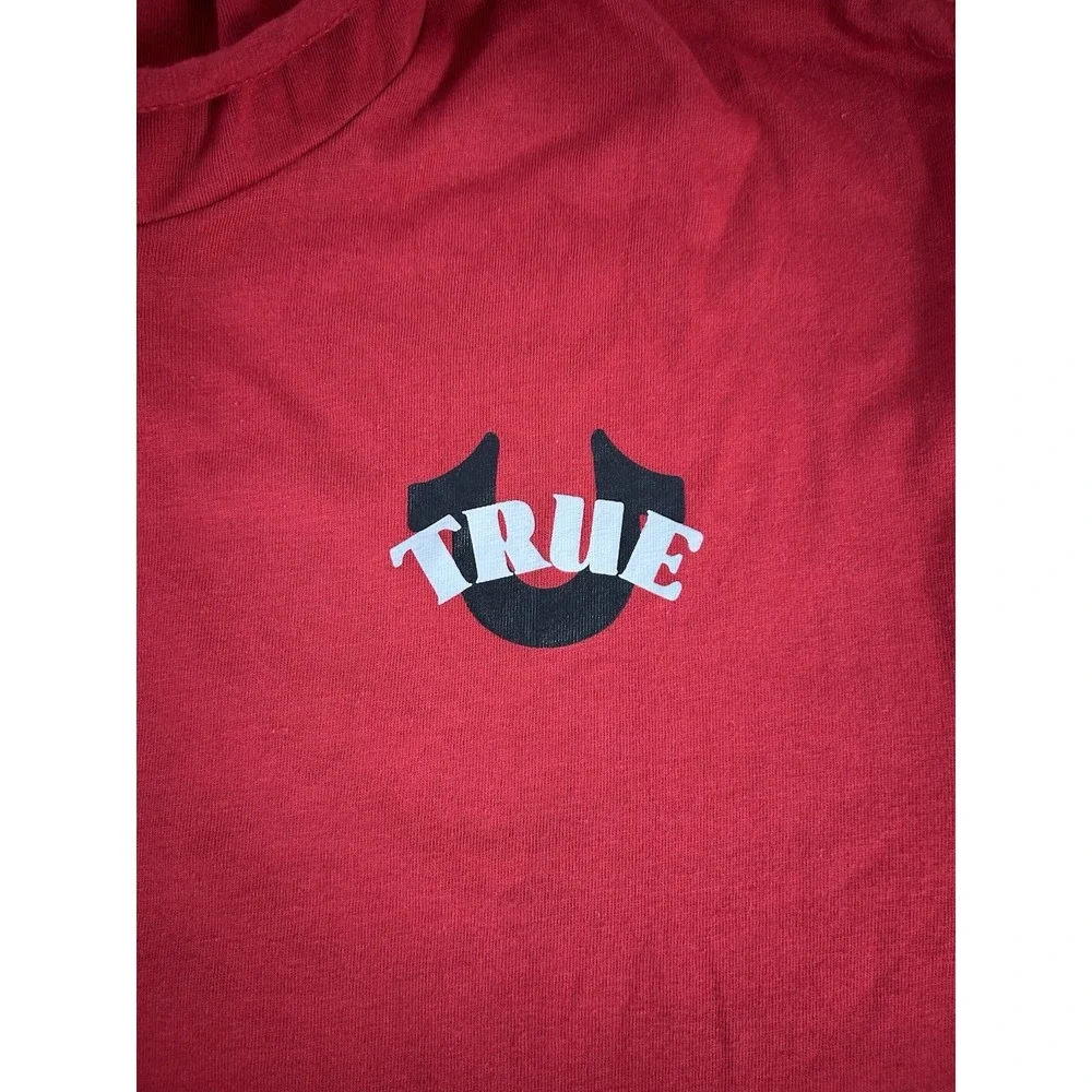 NWT True Religion Men's Red Circular Hooded T-Shirt Buddha Graphic Logo Short M
